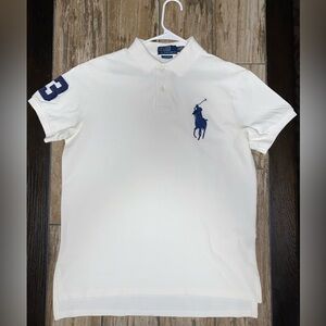 Polo Ralph Lauren Custom Slim-Fit Big Pony Polo #3 white Shirt Sz L Short-Sleeve